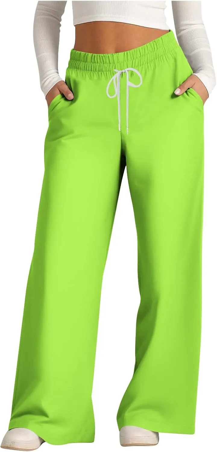 Sweat Pants for Womens Drawstring Wide Leg Pants Straight Leg Baggy Lounge Sweatpants Lounge Trousers with Pockets