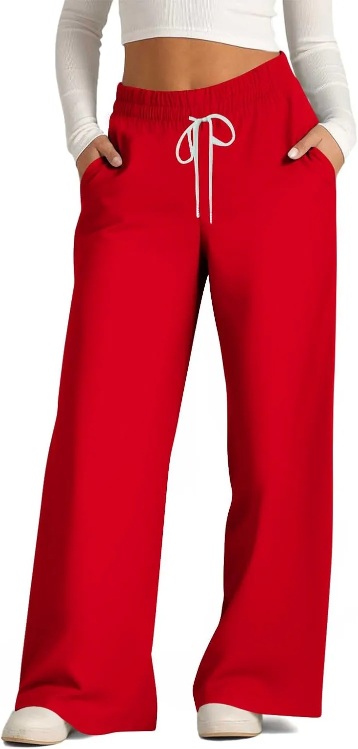 Sweat Pants for Womens Drawstring Wide Leg Pants Straight Leg Baggy Lounge Sweatpants Lounge Trousers with Pockets