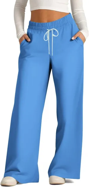 Sweat Pants for Womens Drawstring Wide Leg Pants Straight Leg Baggy Lounge Sweatpants Lounge Trousers with Pockets
