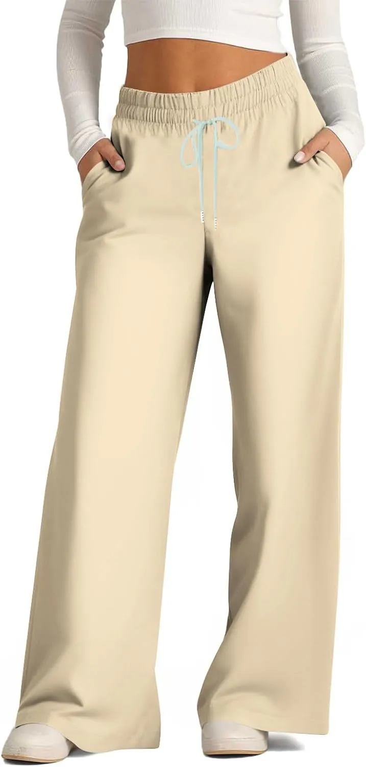 Sweat Pants for Womens Drawstring Wide Leg Pants Straight Leg Baggy Lounge Sweatpants Lounge Trousers with Pockets