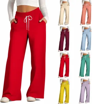 Sweat Pants for Womens Drawstring Wide Leg Pants Straight Leg Baggy Lounge Sweatpants Lounge Trousers with Pockets