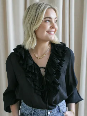 Rachelle Ruffle Blouse - Black Zero Waste Production Label