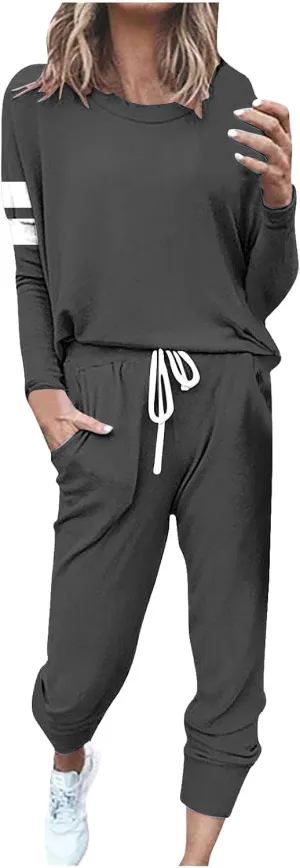 Sweat Suits Womens 2 Piece Outfits Comfy Lounge Sets Casual Plus Size Sweatsuits Crewneck Tops and Pants Set