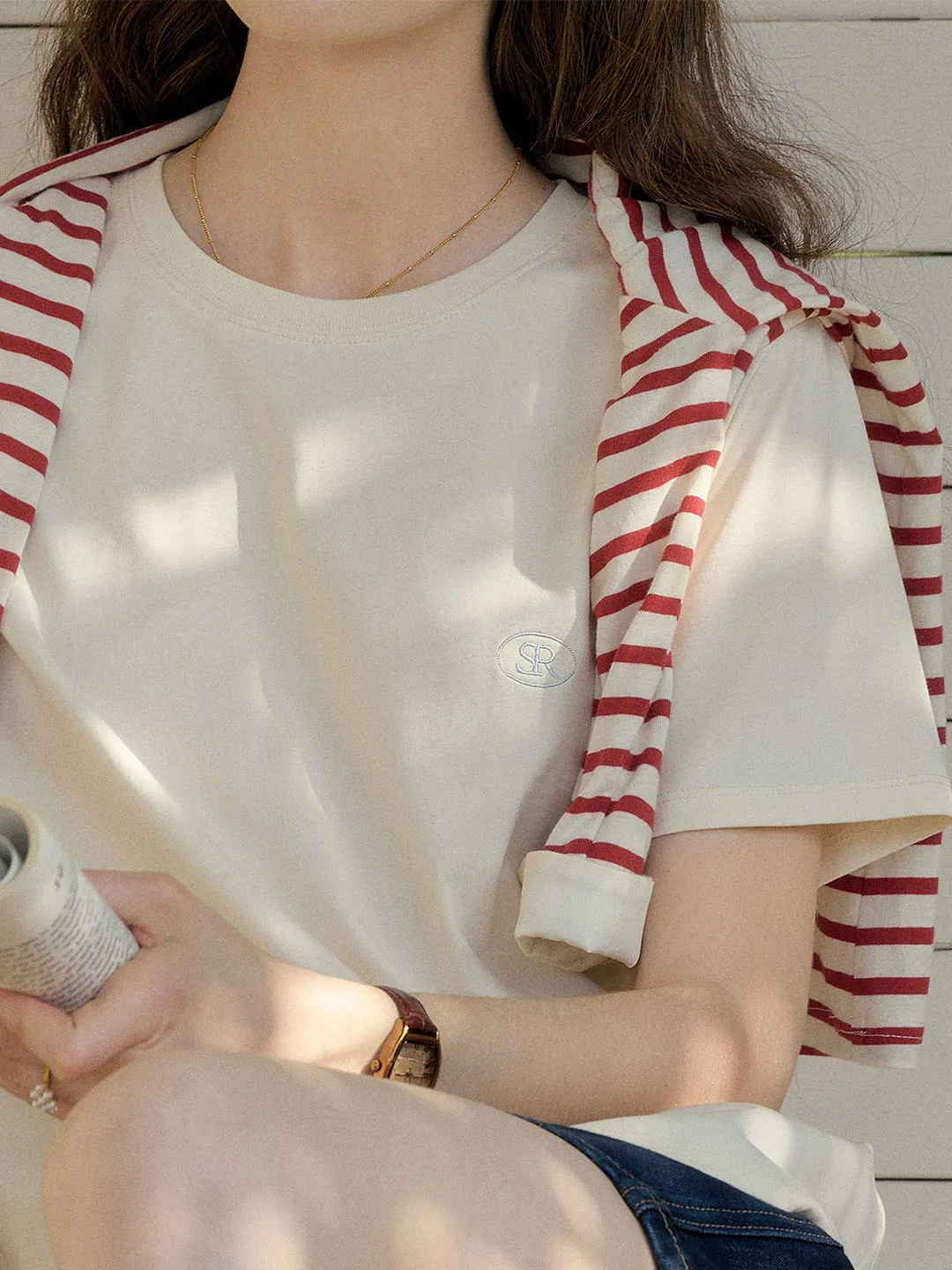 Winter Fashion ??Final Sale??Elise Classic Crew Neck Logo Embroidered Cotton T-shirt
