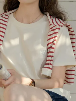 Winter Fashion ??Final Sale??Elise Classic Crew Neck Logo Embroidered Cotton T-shirt