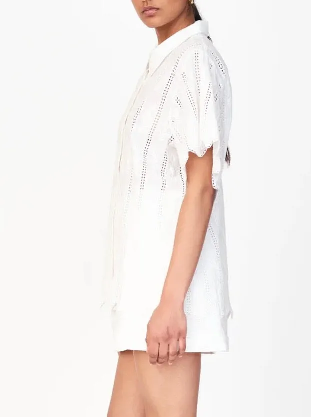 HiddenPocket Everyday Look Mirth Harbour Blouse in White Vine Eyelet
