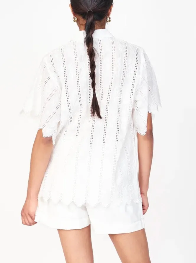 HiddenPocket Mirth Harbour Blouse in White Vine Eyelet