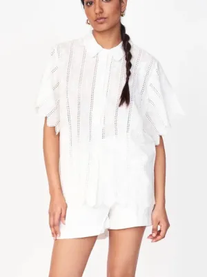 UVProtectionCoating Stylish Tank Mirth Harbour Blouse in White Vine Eyelet