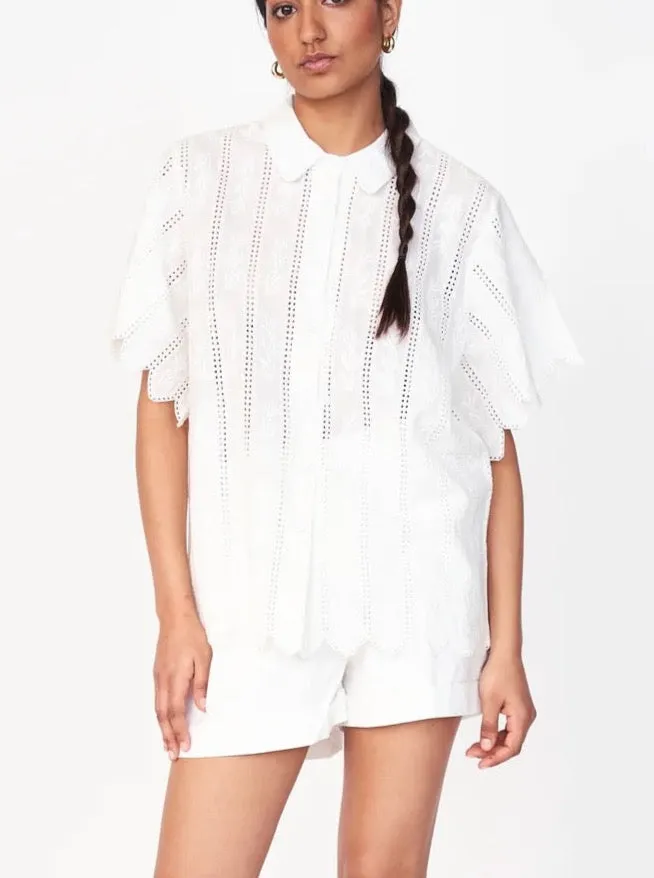 UVProtectionCoating Stylish Tank Mirth Harbour Blouse in White Vine Eyelet