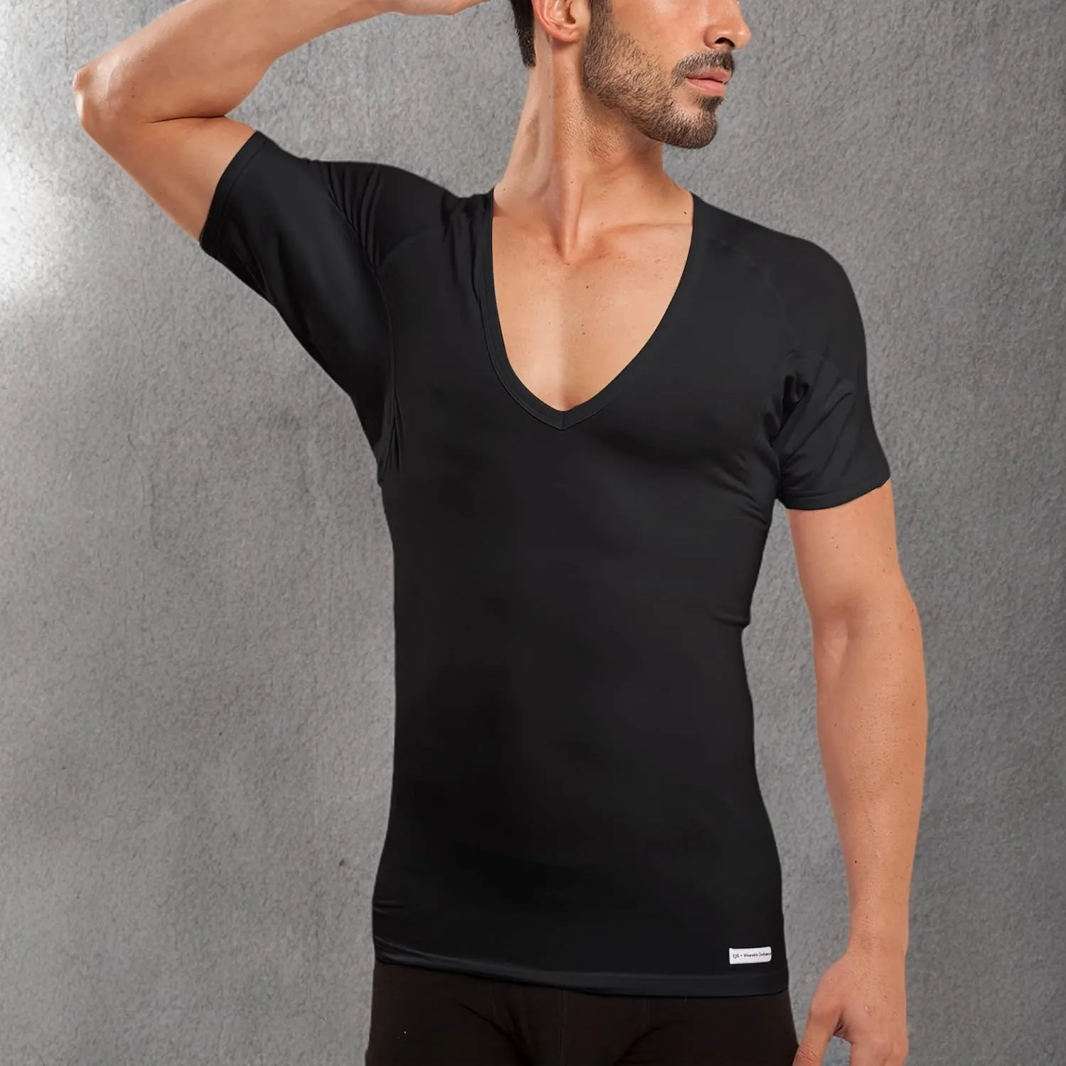 Sweatproof Undershirt Mens Modal Deep V w Sweat Pads, Silver Treated to Fight Embarrassing Odor, Aluminum Free Alternative