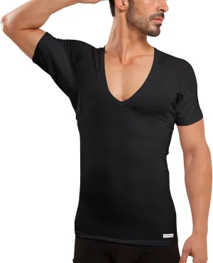 Sweatproof Undershirt Mens Modal Deep V w Sweat Pads, Silver Treated to Fight Embarrassing Odor, Aluminum Free Alternative