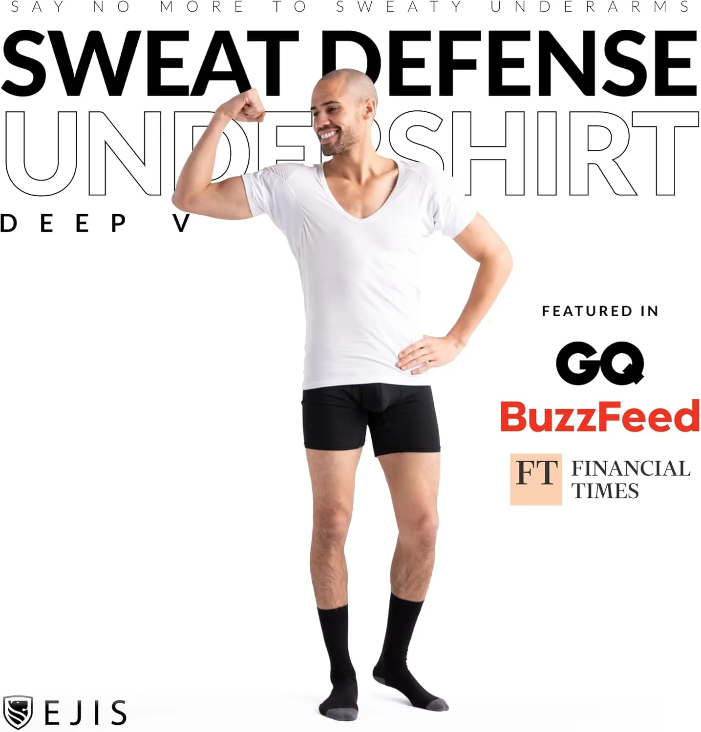Sweatproof Undershirt Mens Modal Deep V w Sweat Pads, Silver Treated to Fight Embarrassing Odor, Aluminum Free Alternative