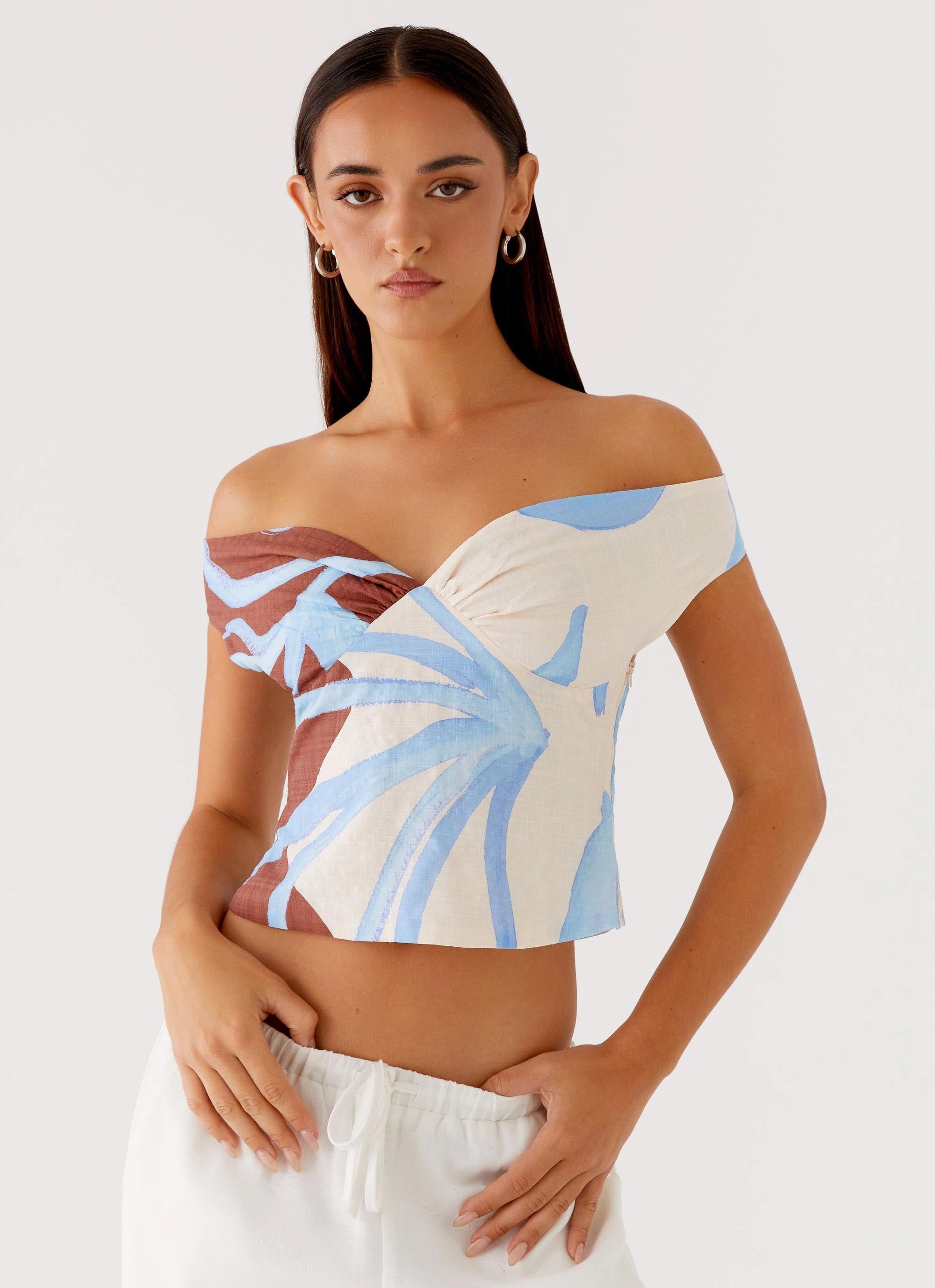 EcoFriendlyTexture Ozella Off Shoulder Top - Bloom Wave Print