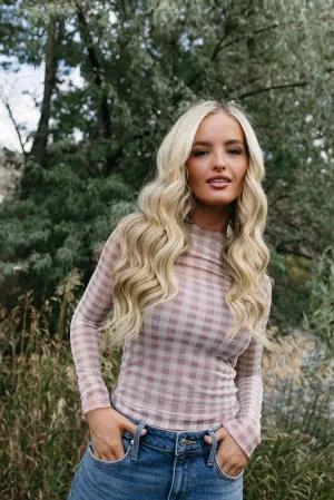 Sweet & Sheer Gingham Mesh Top Odor Control Finish