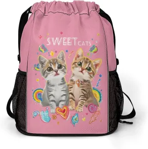 Sweet Cats Drawstring Backpack Drawstring Bags Drawstring Sport Bag Sports Gym Bag with Pockets for Women Men