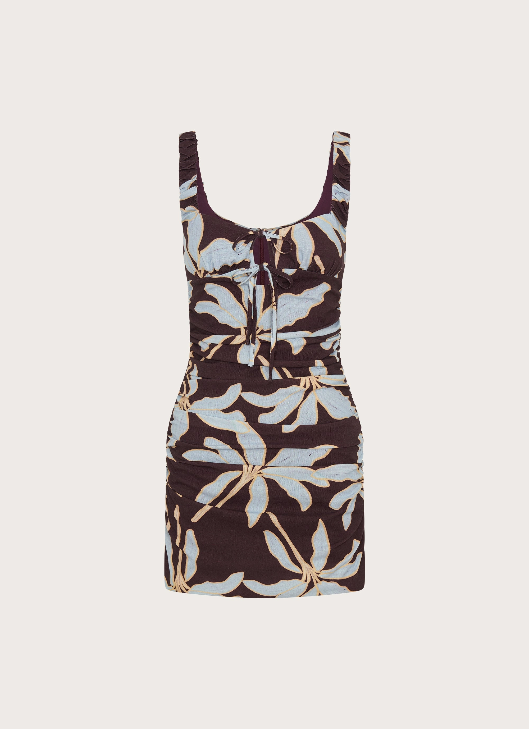 casual finish Sweet Melody Ruched Mini Dress - Opulent Brown
