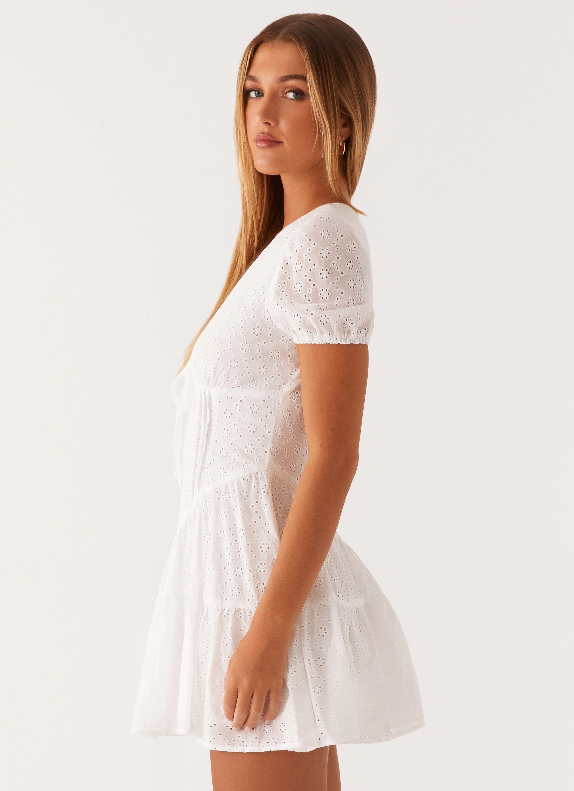 Knitted Fabric Sweetness Mini Dress - White