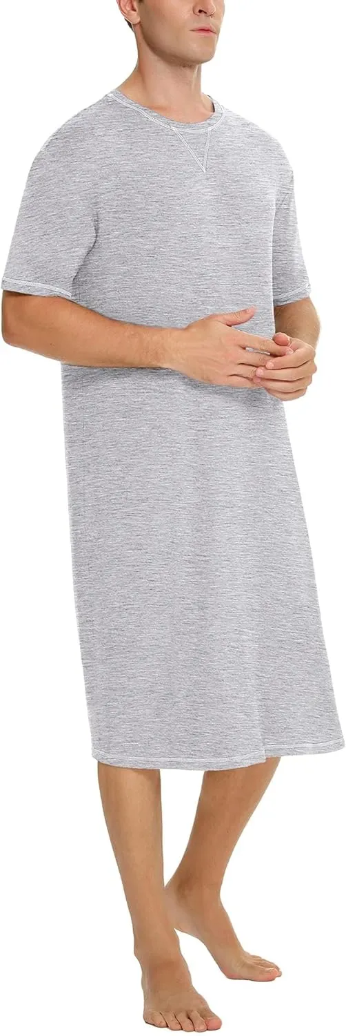 SWOMOG Men's Nightshirt Short Sleeve Nightgown Soft Loose Sleepwear Lightweight Nightwear Comfy Henley Sleep Shirt S-XXL