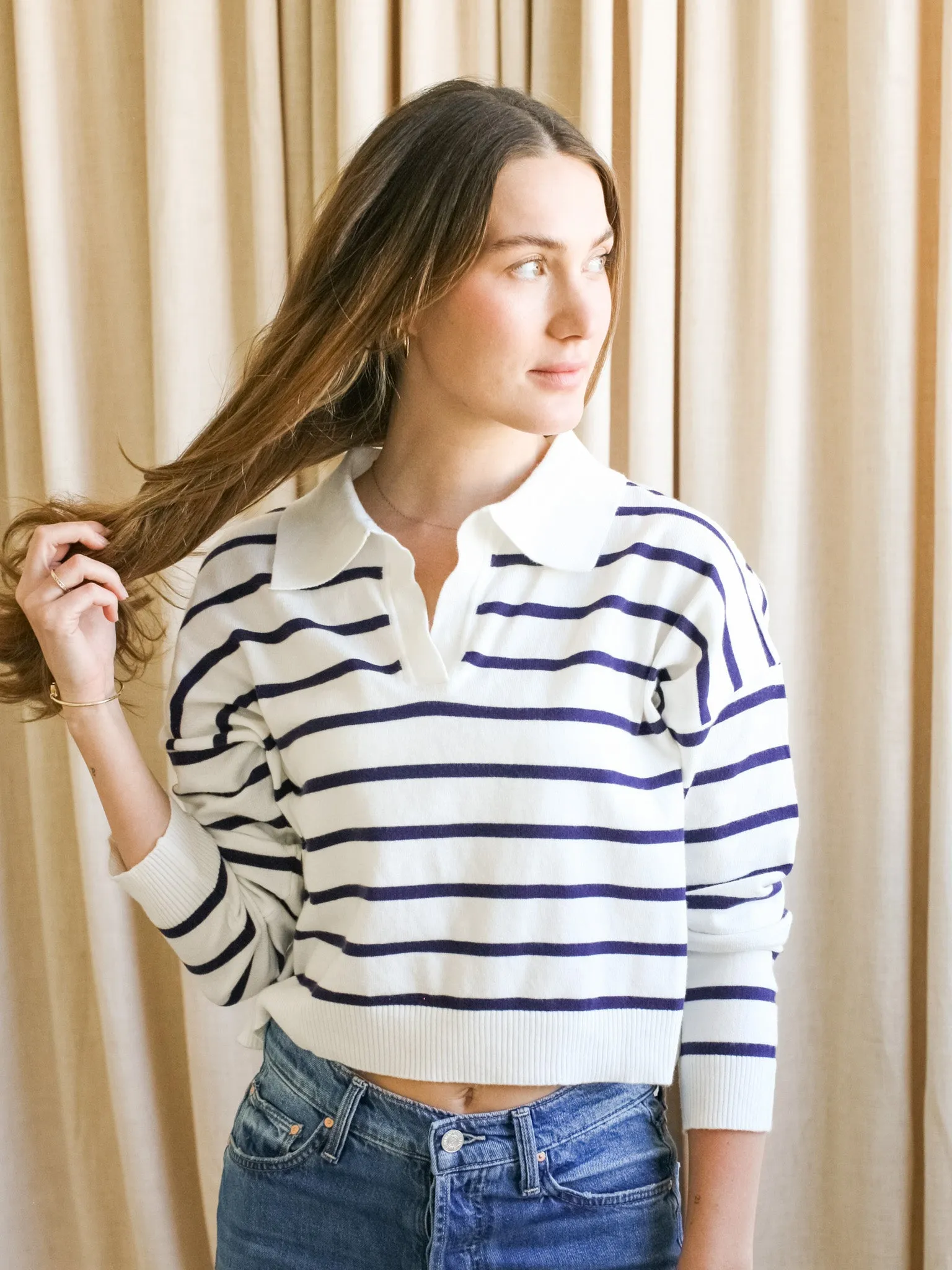 Thermal Regulating Fabric Sydney Stripe Polo - Navy