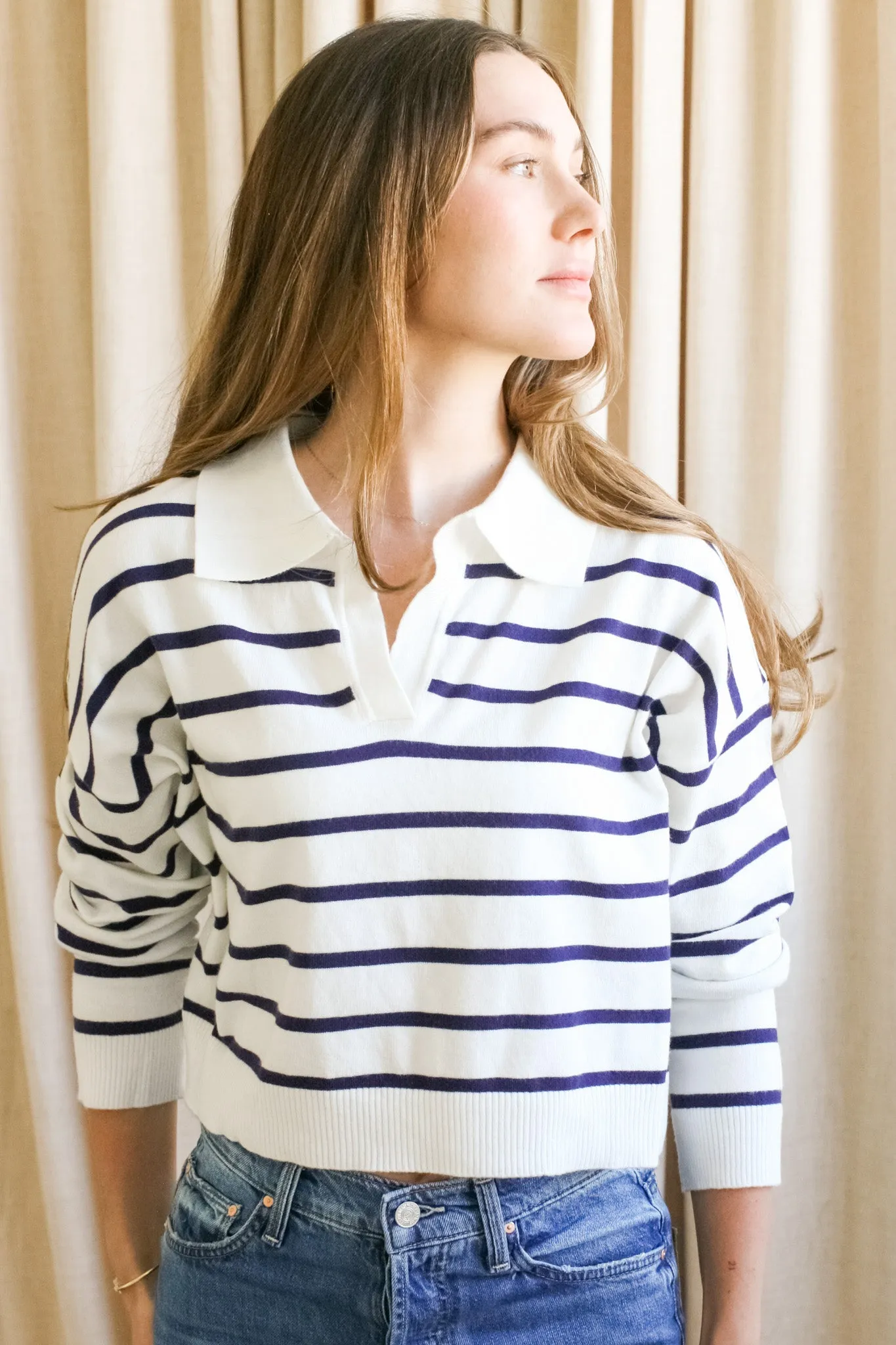 MultiFunctionalPockets TonalStitching Sydney Stripe Polo - Navy
