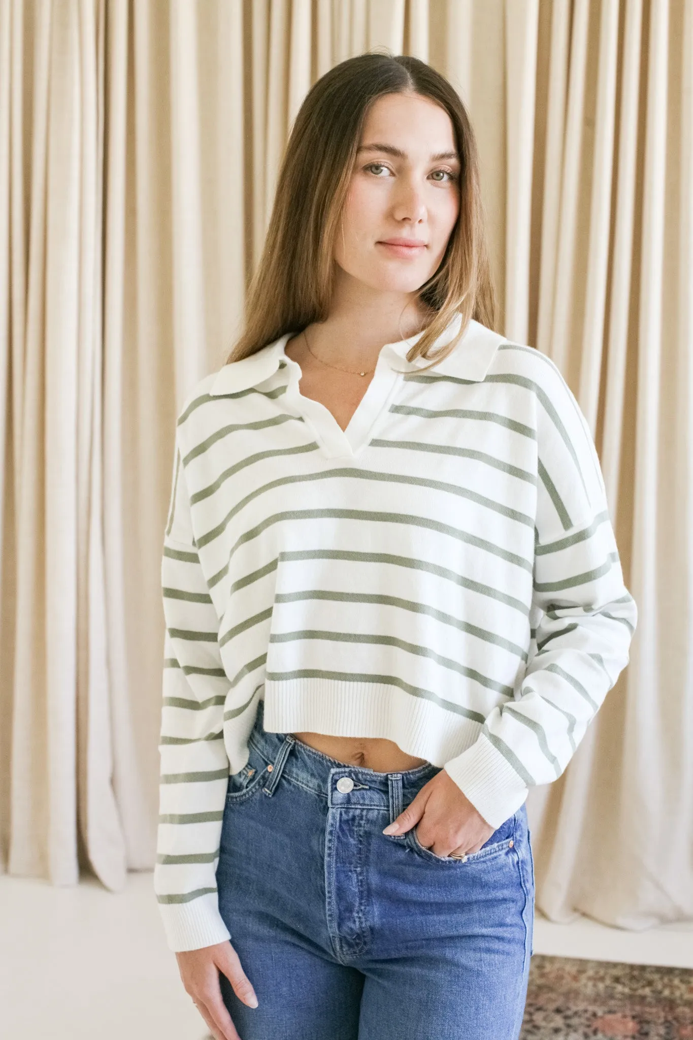Sydney Stripe Polo - Olive Snag Free Fabric LowProfileZipperSystem