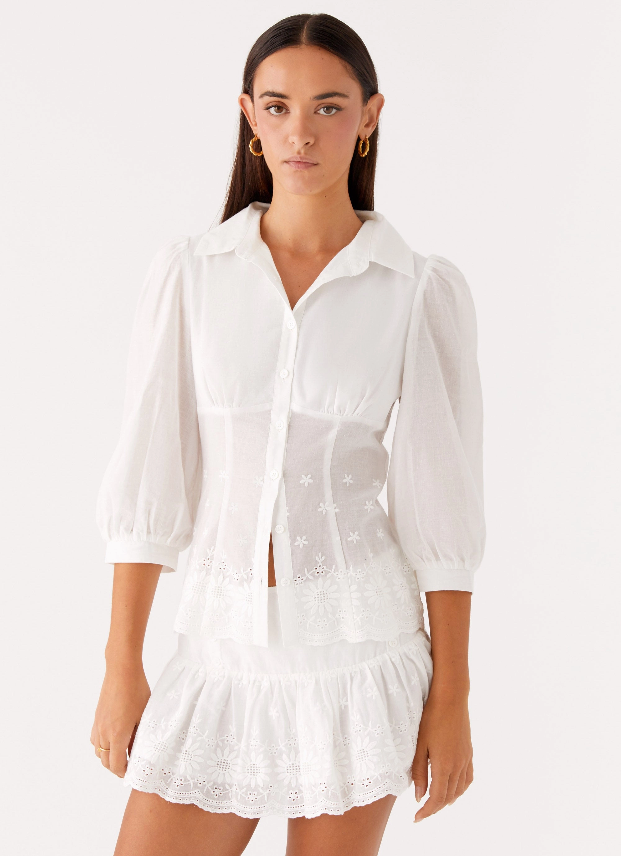 Sync Love Broderie Mini Skirt - White Washable fabric