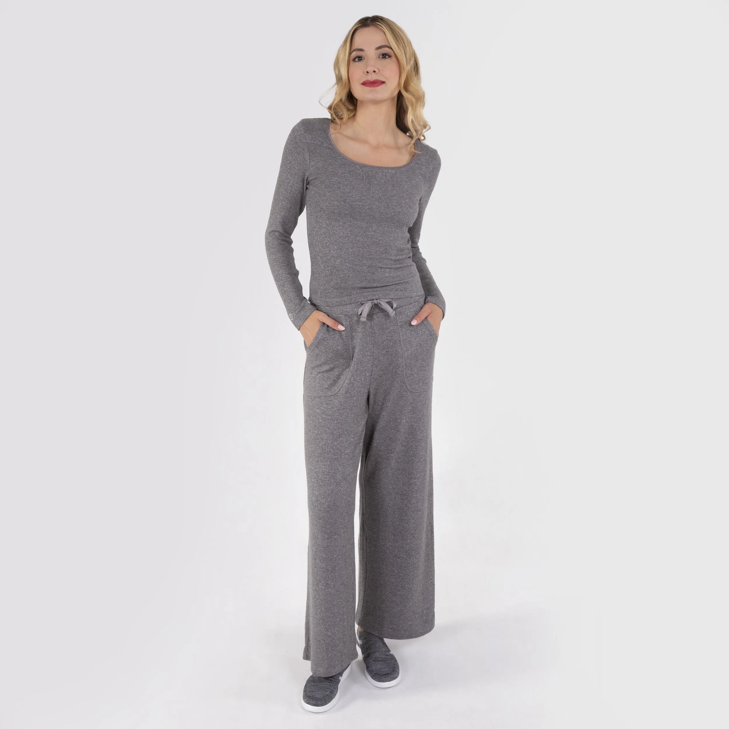 T-shirt col carré Femme Gris chiné