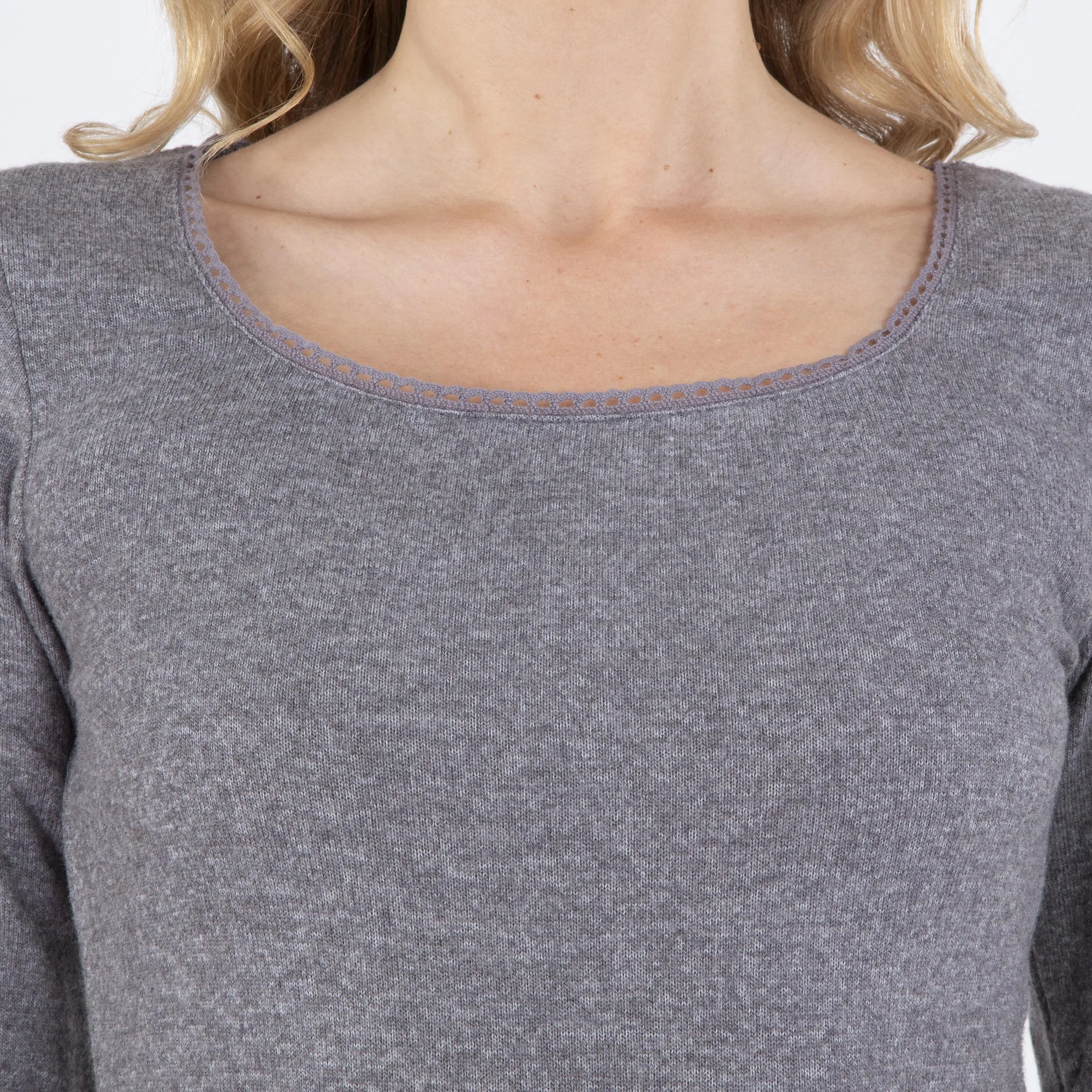T-shirt col carré Femme Gris chiné