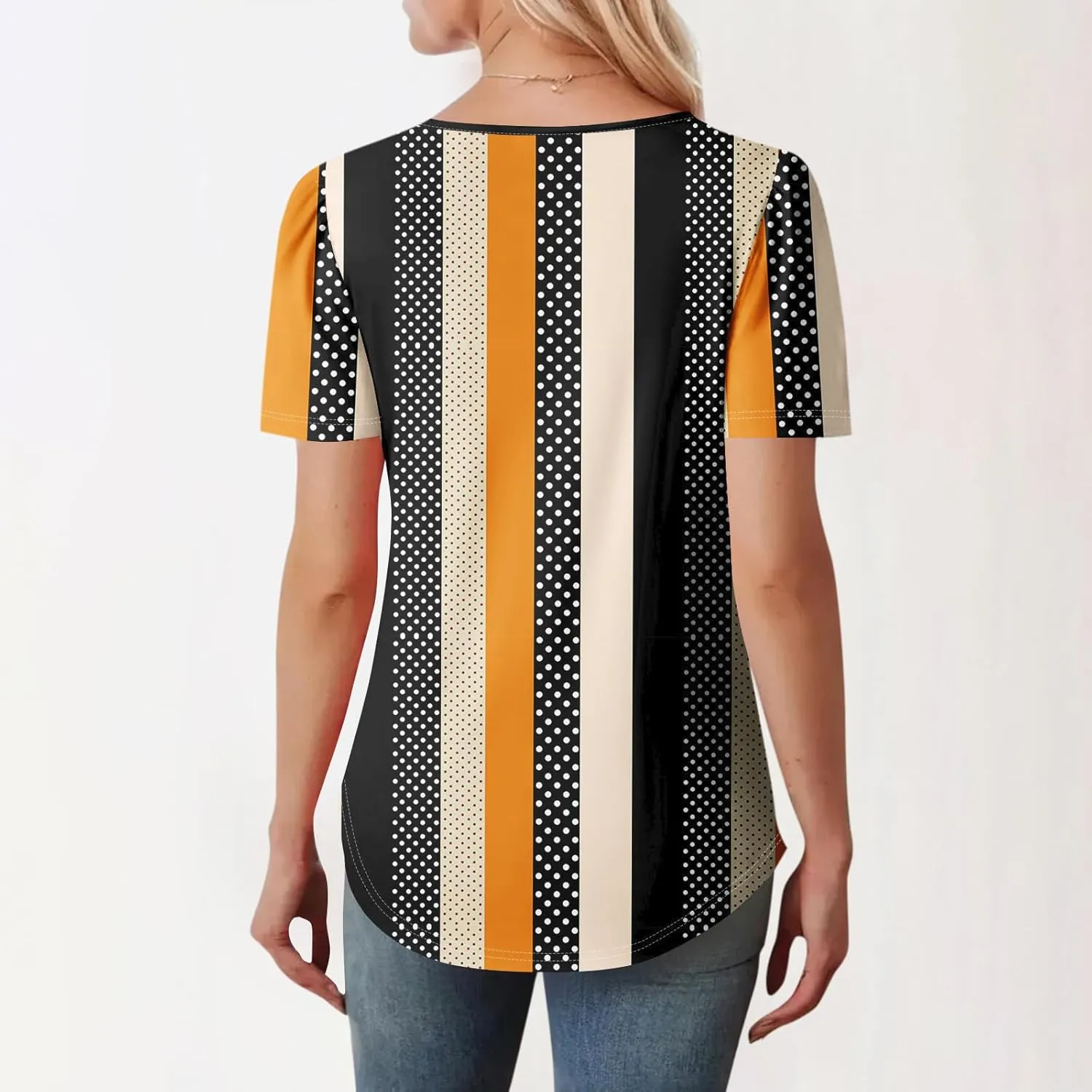 T Shirts for Women 2025 Floral Solid Pleated Front Crew Neck Short Sleeve Tops Dressy Casual Blouses Spring Summer Outfits