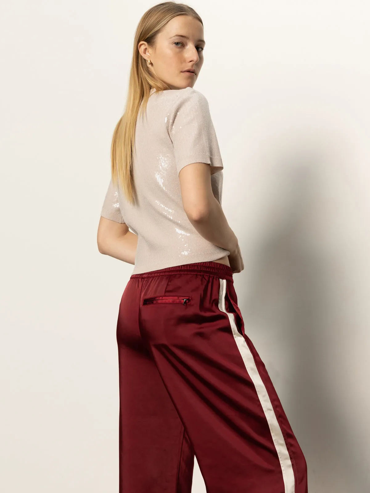 Satin Track Pant Crimson work mode