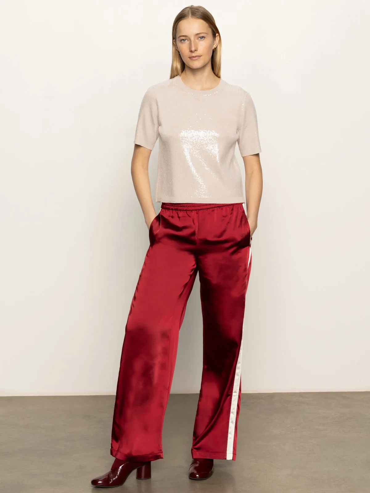 Comfortable Movement Satin Track Pant Crimson