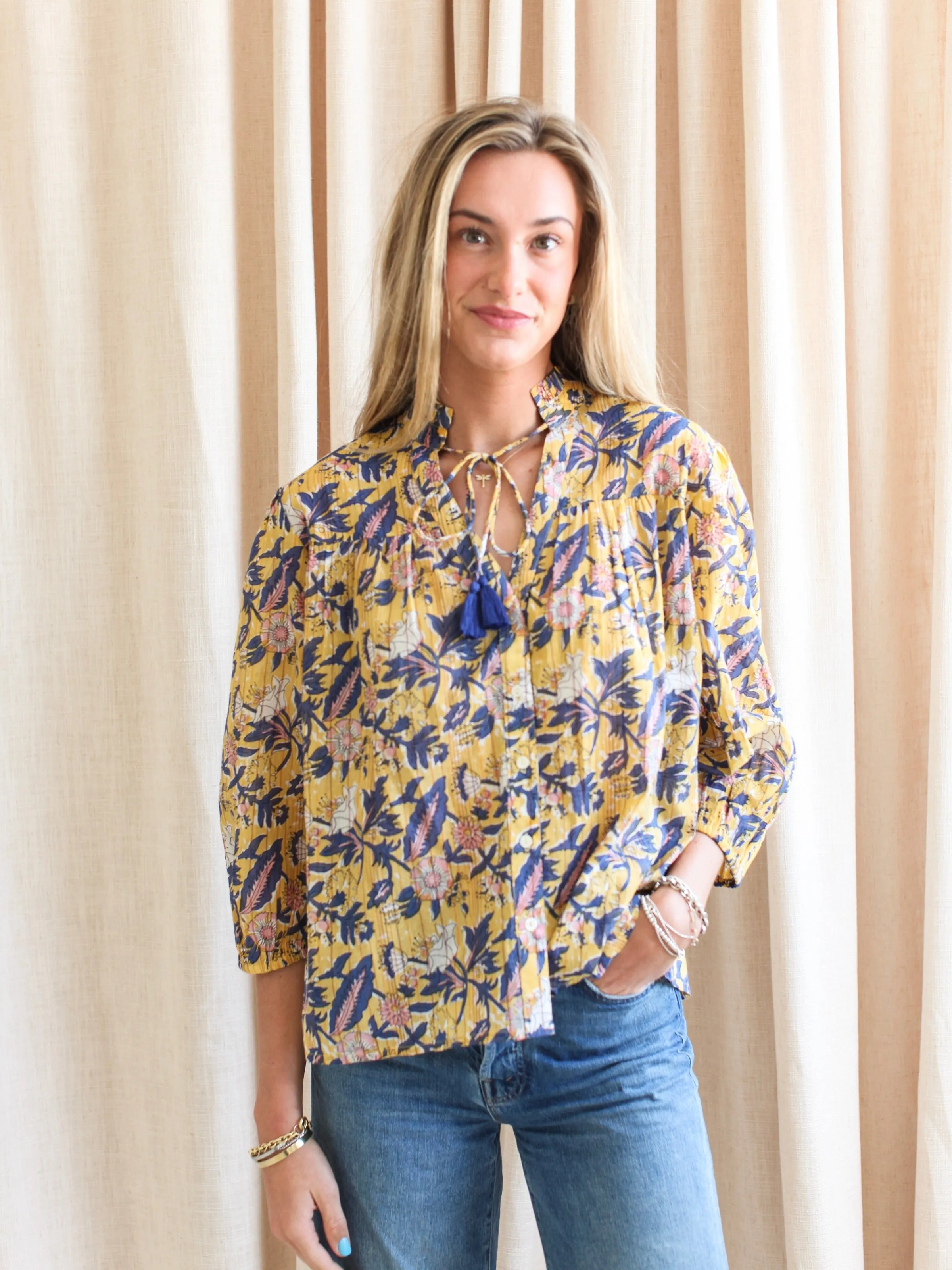 Ribbed Knit Fabric Jennie Tie Blouse