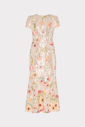 Tahlia Floral Sequins Embroidery Dress Glam Feel Printed-Fabric