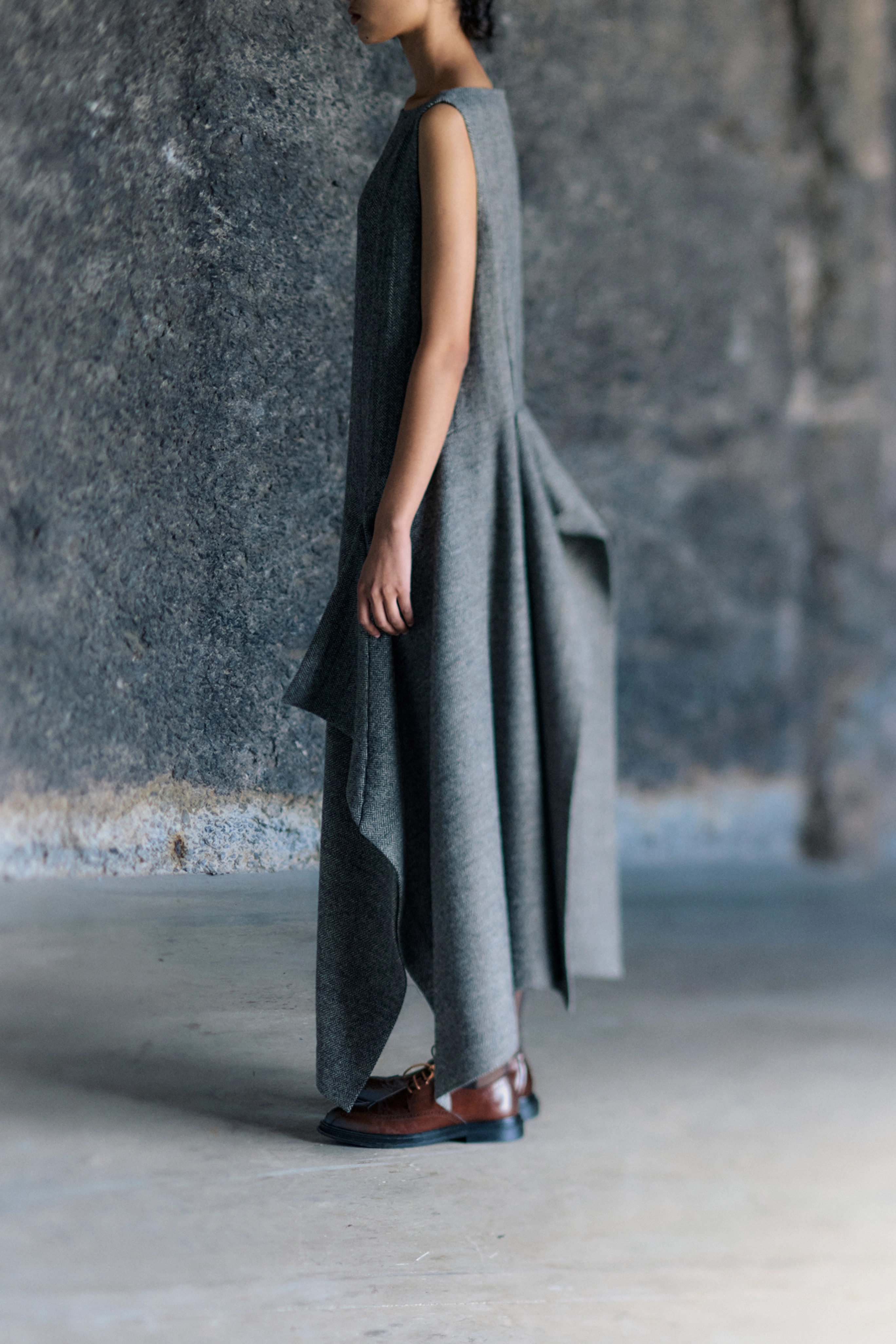 Tailored Drape Dress Metallic Finish