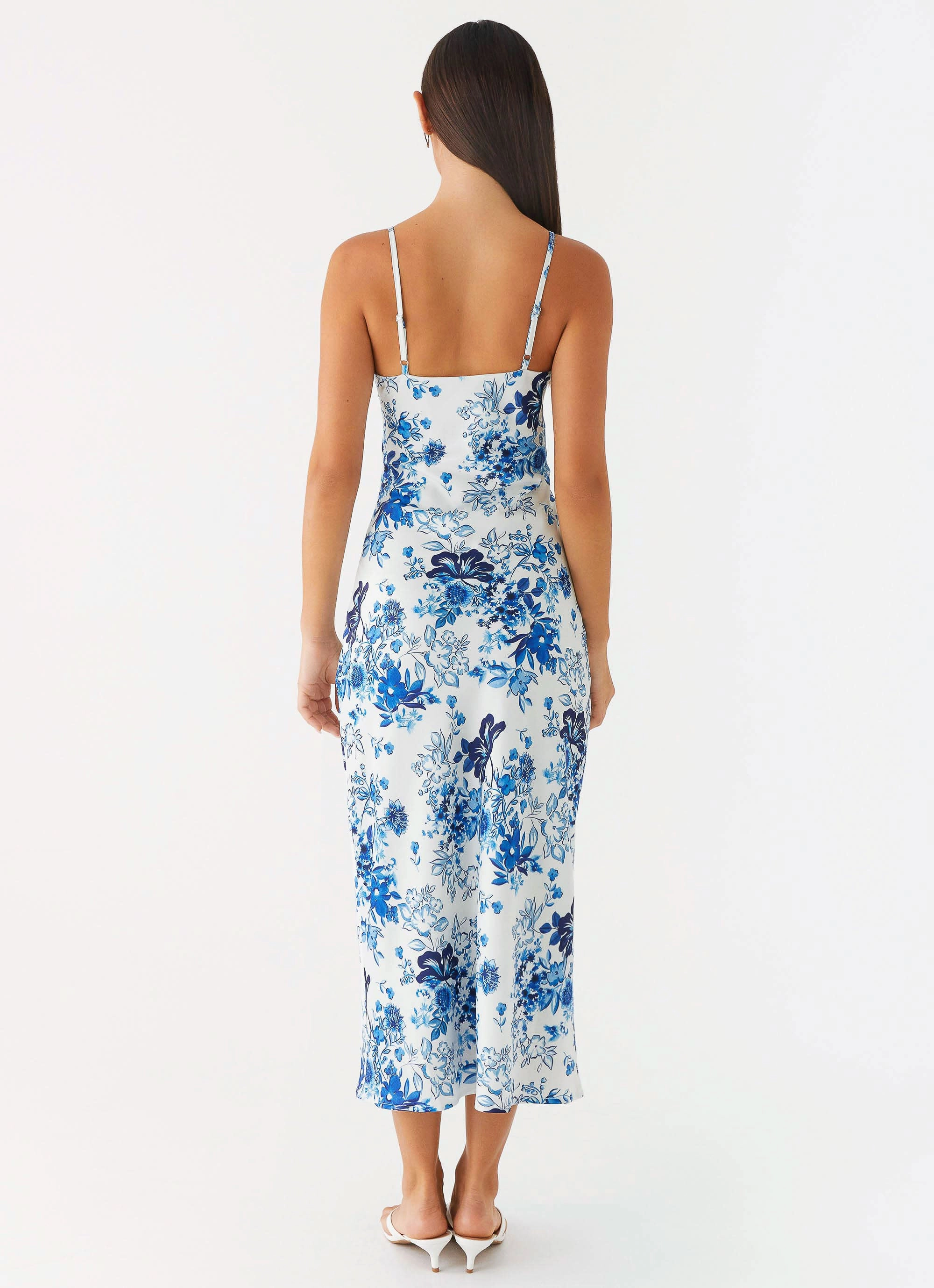 Take Chances Midi Dress - Serene Sky Floral Minimal Tone