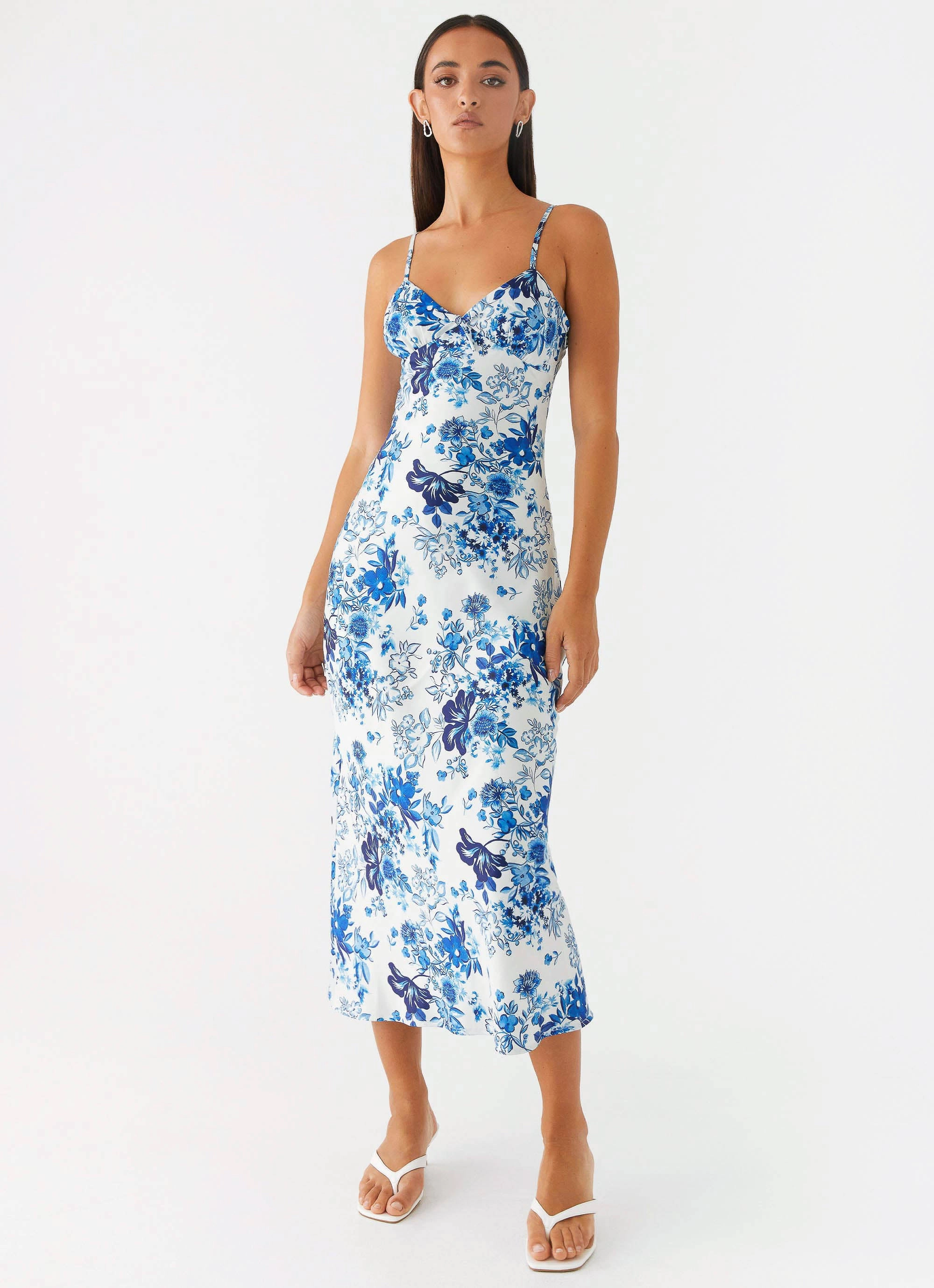Take Chances Midi Dress - Serene Sky Floral Lounge Texture