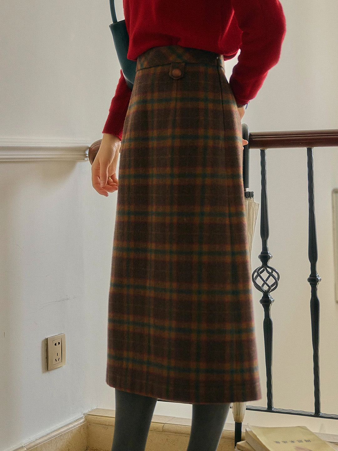 Tallulah Scottish Vintage Plaid Straight Skirt ThermalRegulation ComfortWaistband