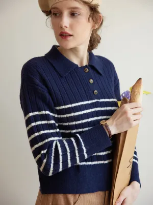 HiddenZipper ??Final Sale??Davian Striped Blue Polo Knit Top