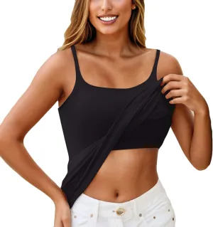 Tank Top for Women Built in Bra Adjustable Spaghetti Strap Workout Tops Gym Shirts Sleeveless Basic Under Clothes