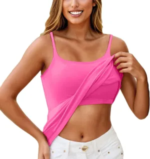 Tank Top for Women Built in Bra Adjustable Spaghetti Strap Workout Tops Gym Shirts Sleeveless Basic Under Clothes