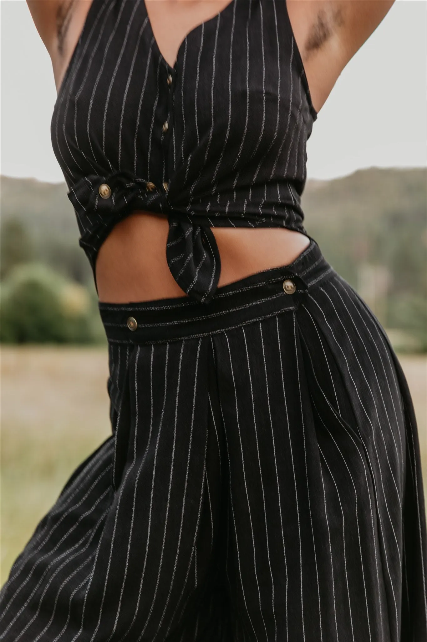 Aviva Top in Black Pinstripe EcoFriendly Manufacturing