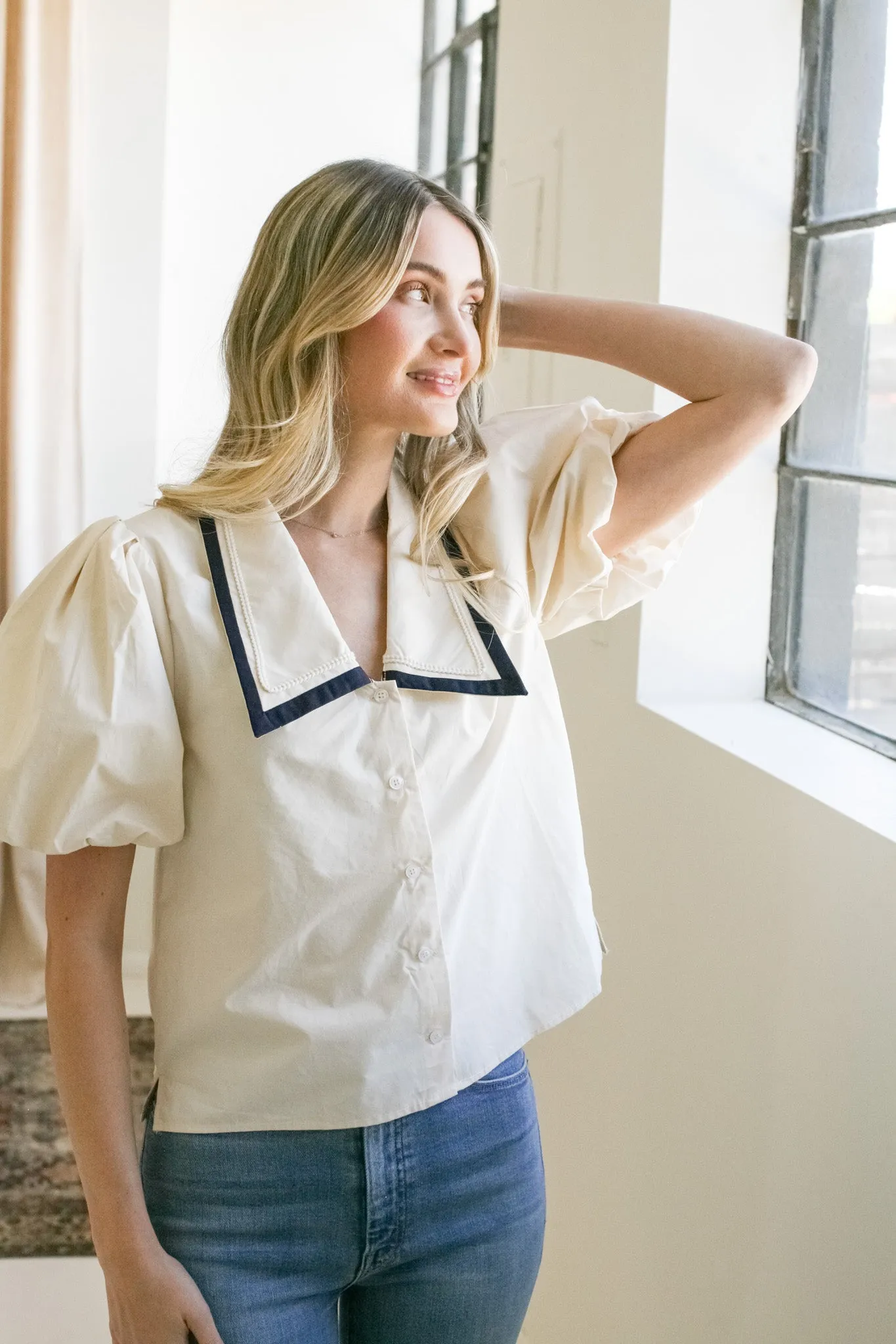 Thermal Insulation Core Tara Contrast Collared Blouse