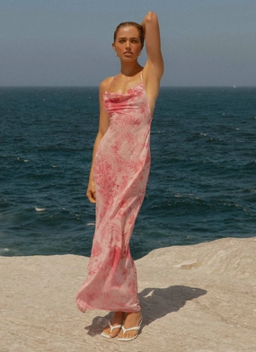 Casual Comfort Wear Linen Vibe Tara Maxi Dress - Pink Print