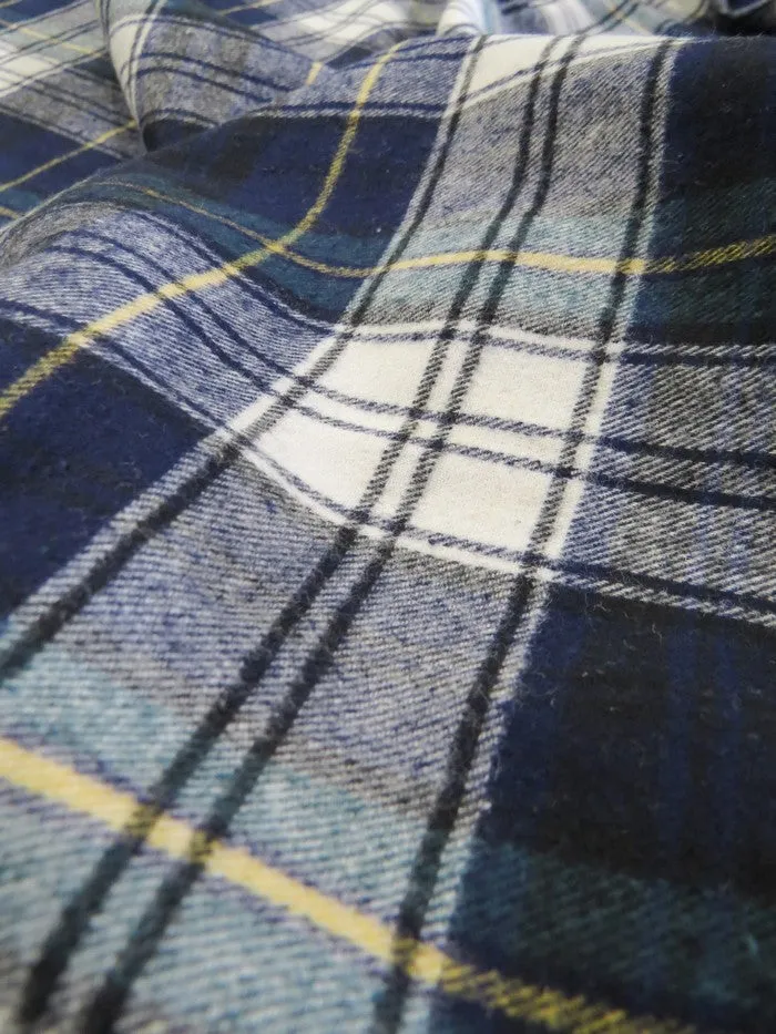 Tartan Plaid Uniform Apparel Flannel Fabric / Blue/White/Olive / 30 Yard Roll