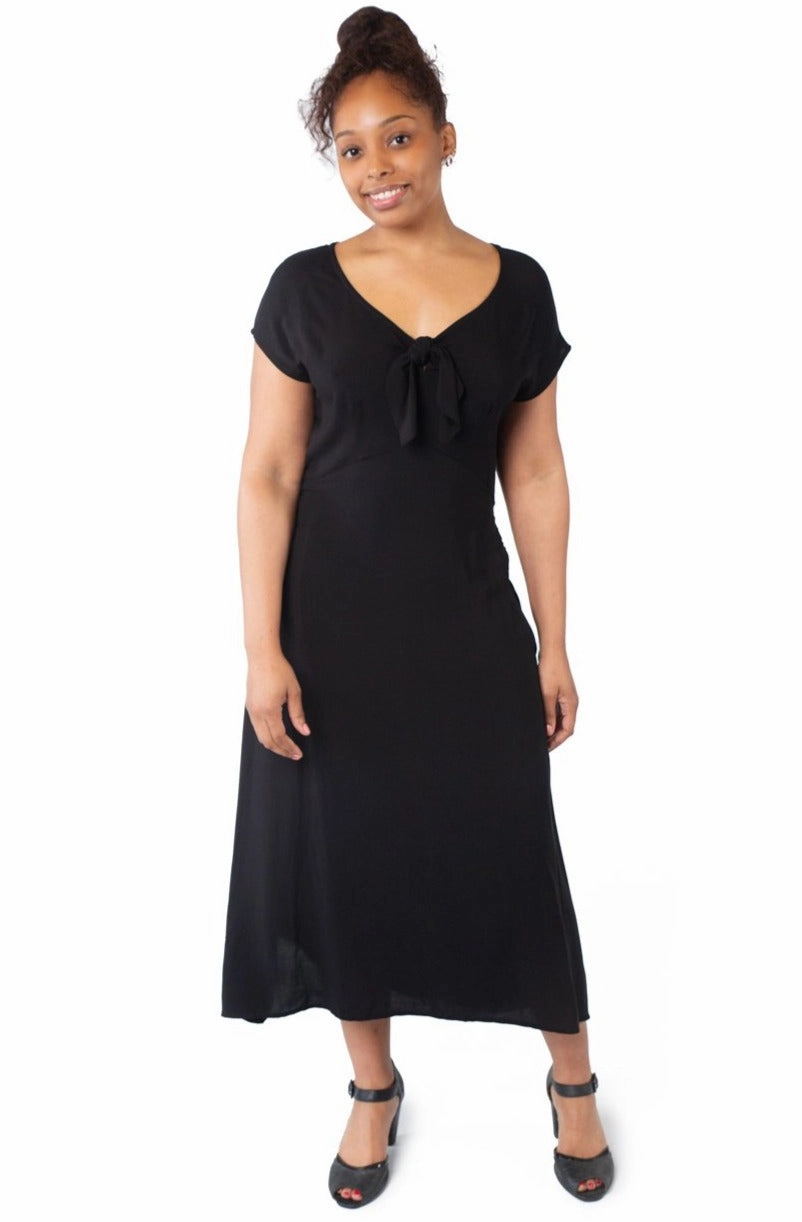 Tatiana Dress in Black Challis DoubleLayeredMaterial Layered Comfort