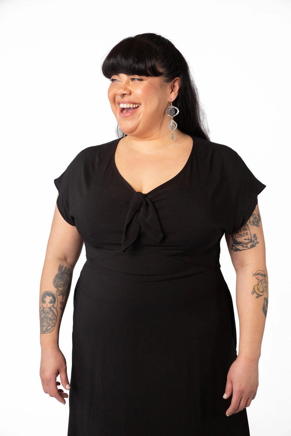 Calm Energy Walkable Flow Tatiana Dress in Black Challis