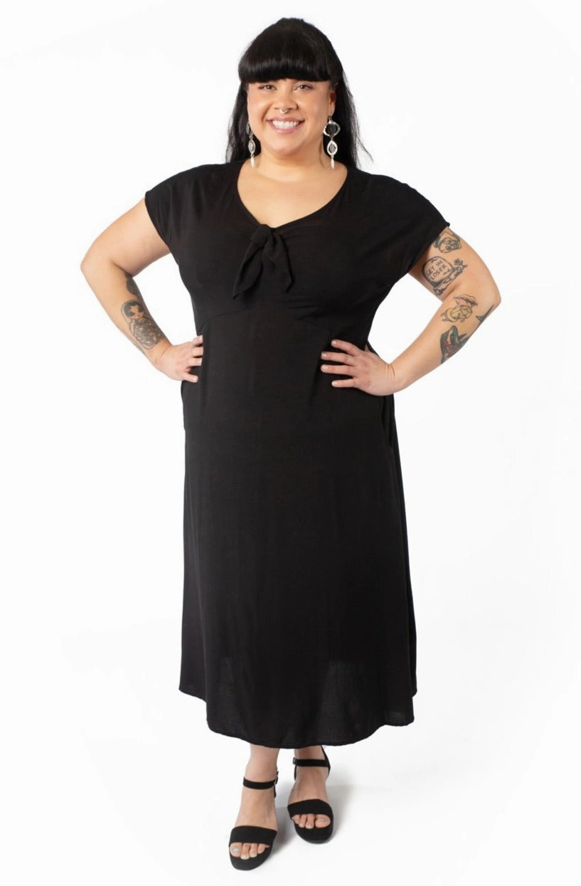 Bold-Color Tatiana Dress in Black Challis