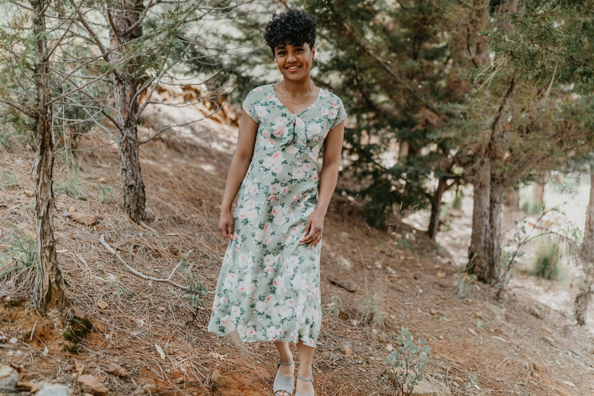 Removable-Straps Tatiana Dress in Sage Floral