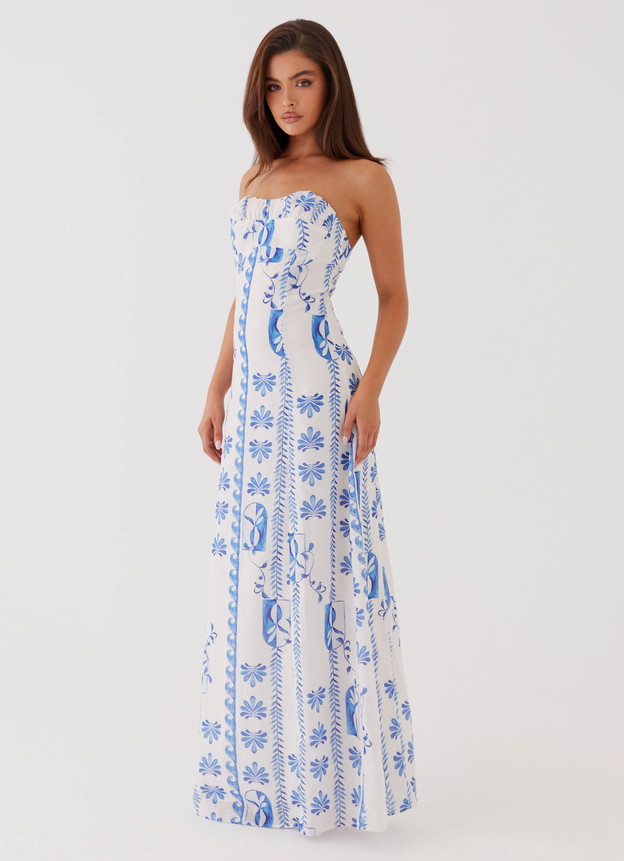 Easy Pick Travel piece Tayla Linen Maxi Dress - Floral Wave
