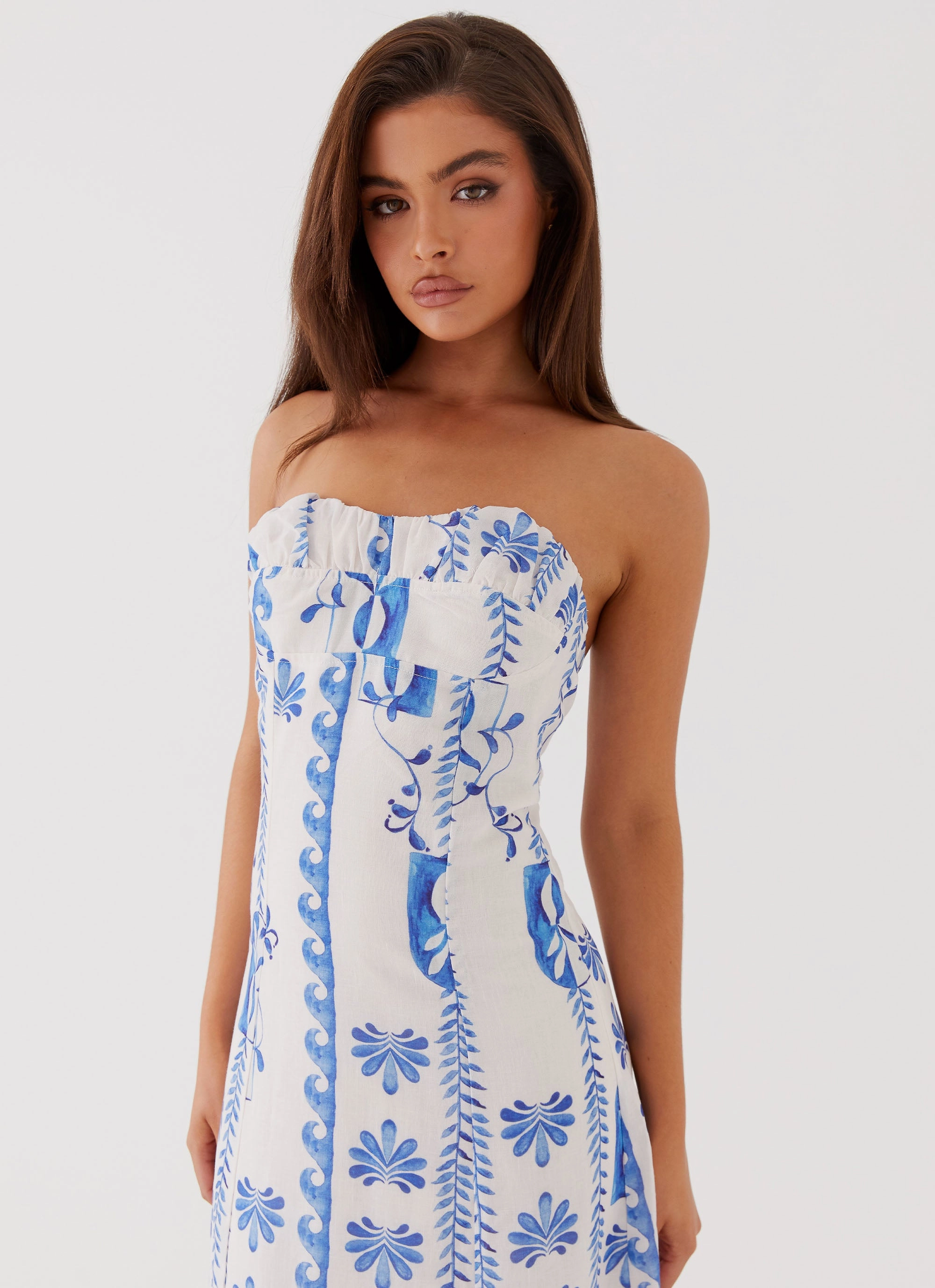 Tayla Linen Maxi Dress - Floral Wave Skin-friendly Chic And Comfortable